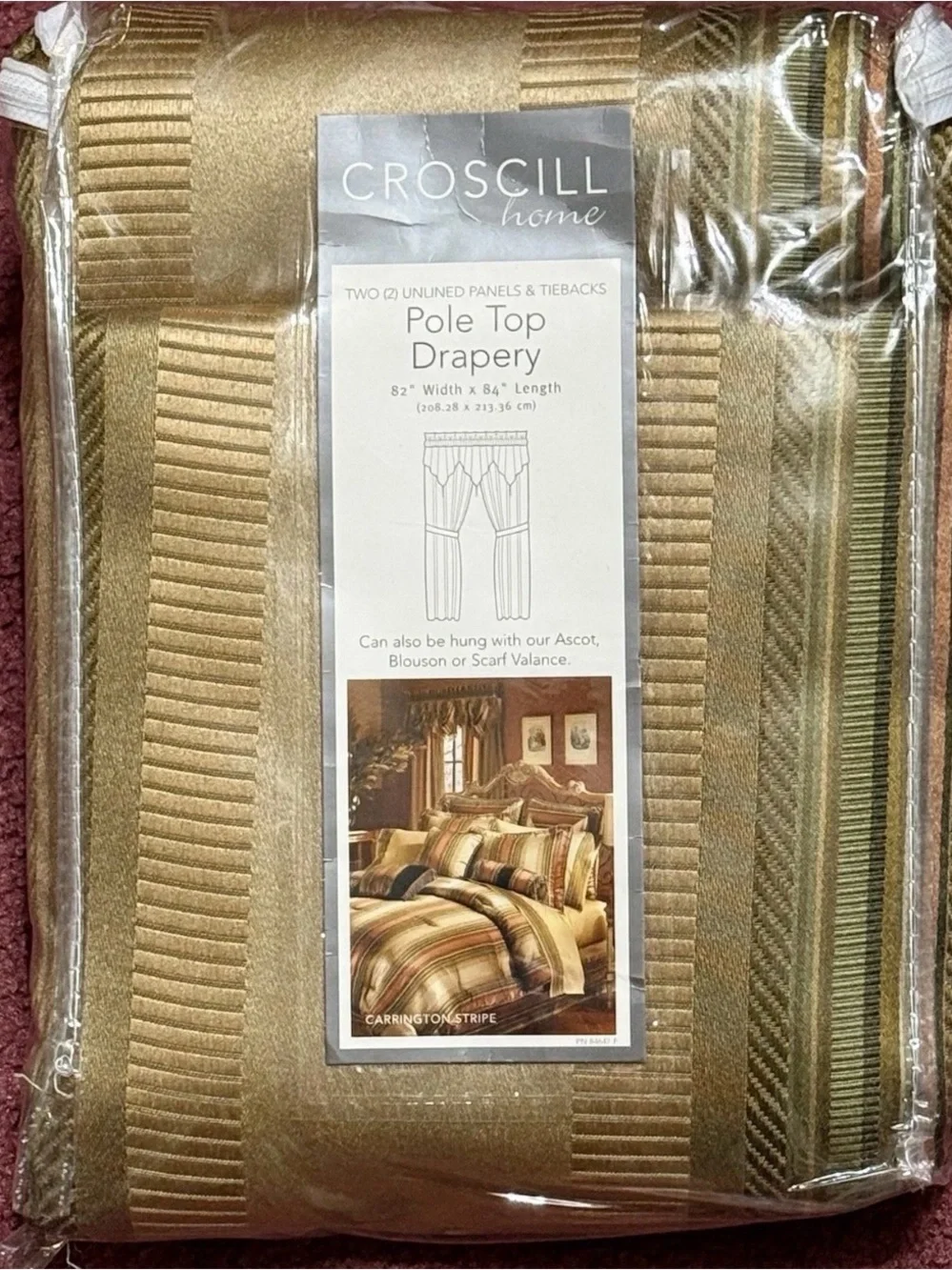 Croscill Carrington Stripe 2 Curtain Panels 82x84 NEW Pole Top Metalic Drapery